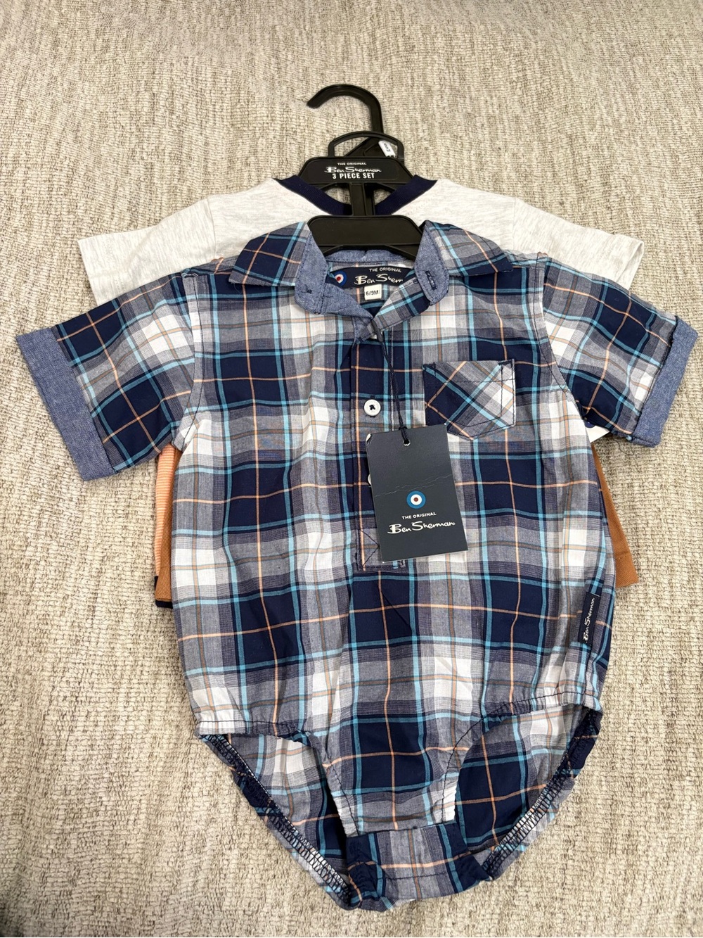 Ben Sherman Blue Plaid Button-Front Short-Sleeve Shirt Bodysuit